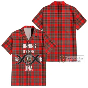 Binning Tartan Short Sleeve Button Shirt with Family Crest DNA In Me Style