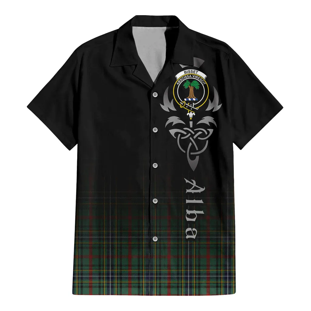 Bisset Tartan Short Sleeve Button Up Shirt Featuring Alba Gu Brath Family Crest Celtic Inspired