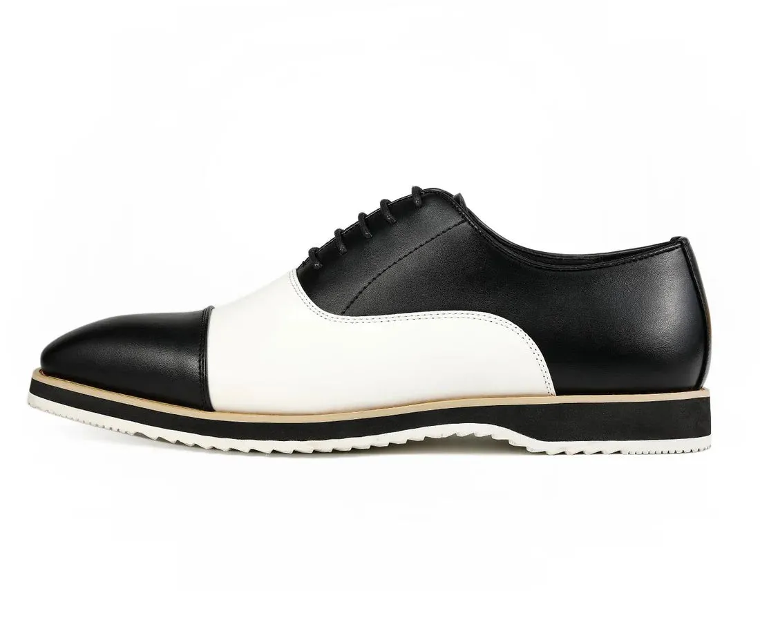 Black and White Men's Fashion Design Lace-Up Leather Shoes Style No-CAMDEN