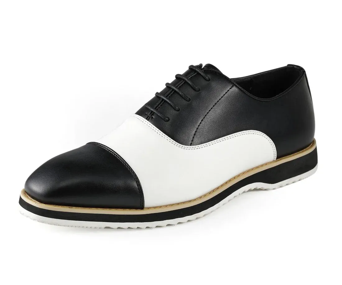 Black and White Men's Fashion Design Lace-Up Leather Shoes Style No-CAMDEN