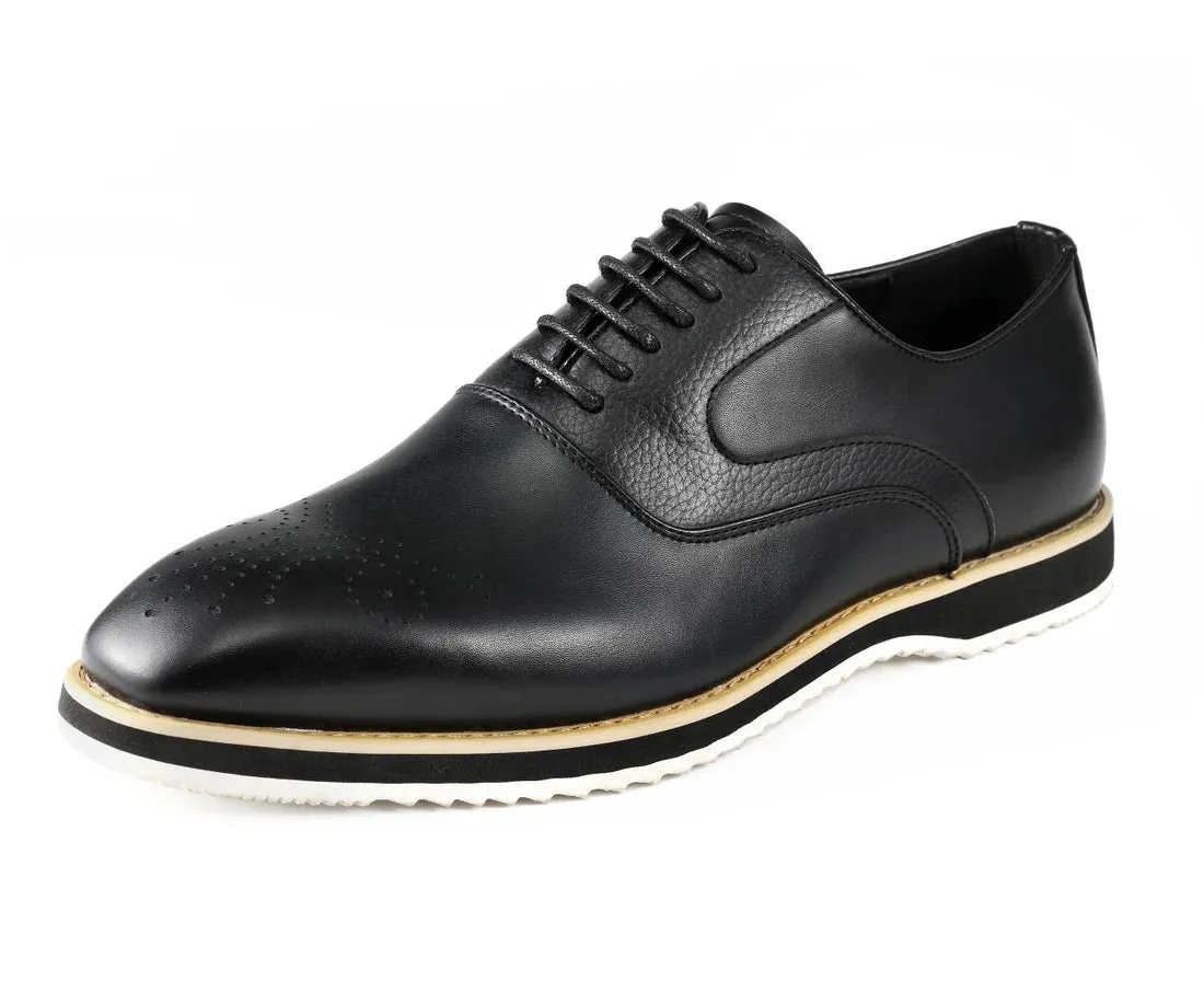 Black Men's Fashion Design Foam Sole Lace-Up Leather Shoes Style No-GIDEON