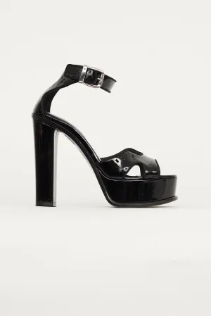 Black Patent Platform Strappy Heel