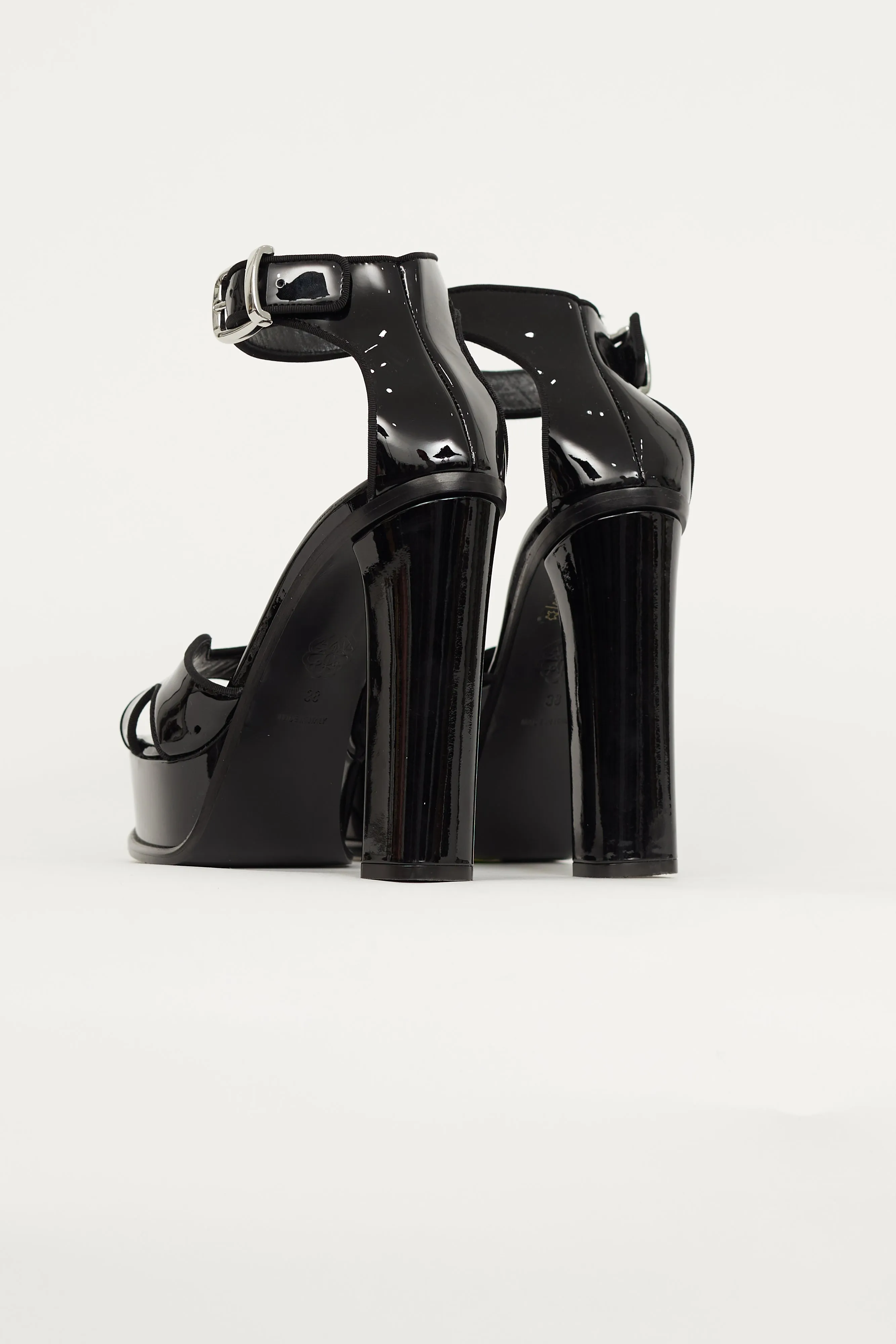 Black Patent Platform Strappy Heel