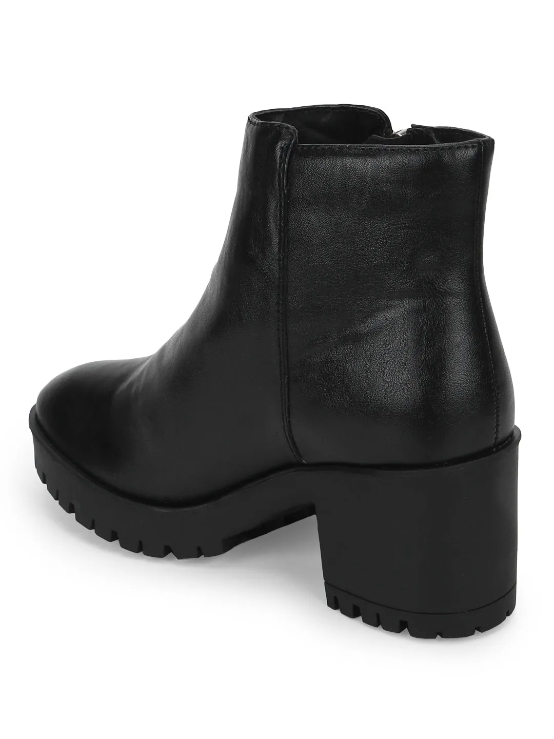 Black PU Zip Up Block Heel Ankle Boots (TC-ST-1200-BLKPU)