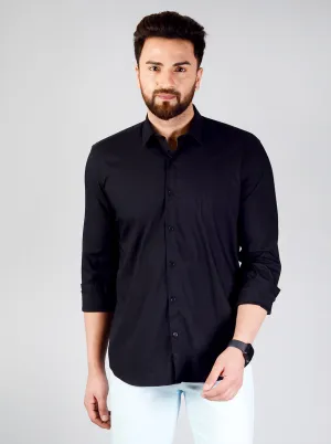 Black Solid Slim Fit Casual Shirt | JadeBlue