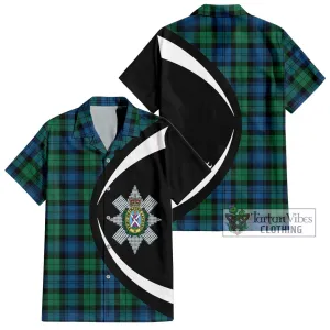 Black Watch Ancient Tartan Short Sleeve Button Up with Family Crest Circle Style