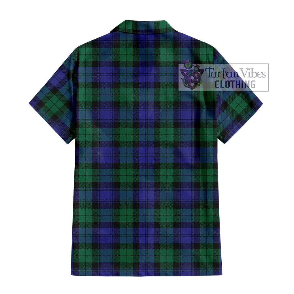 Black Watch Modern Tartan Short Sleeve Button Shirt with Family Crest DNA In Me Style