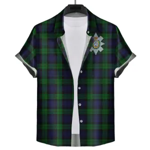 Black Watch Tartan Short Sleeve Button Down Shirt with Family Crest