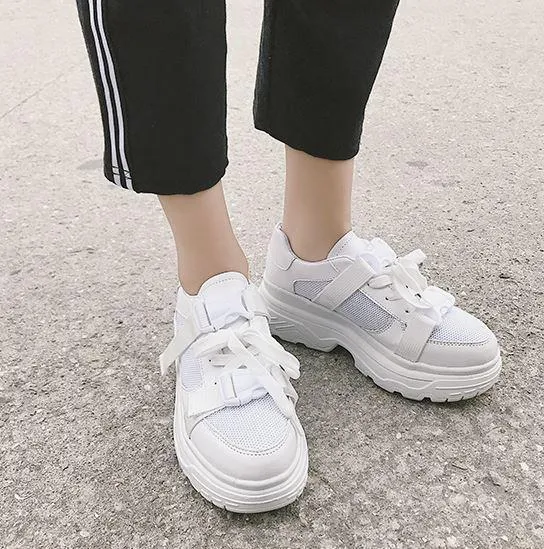 Black White Platform Creepers Leather Boots