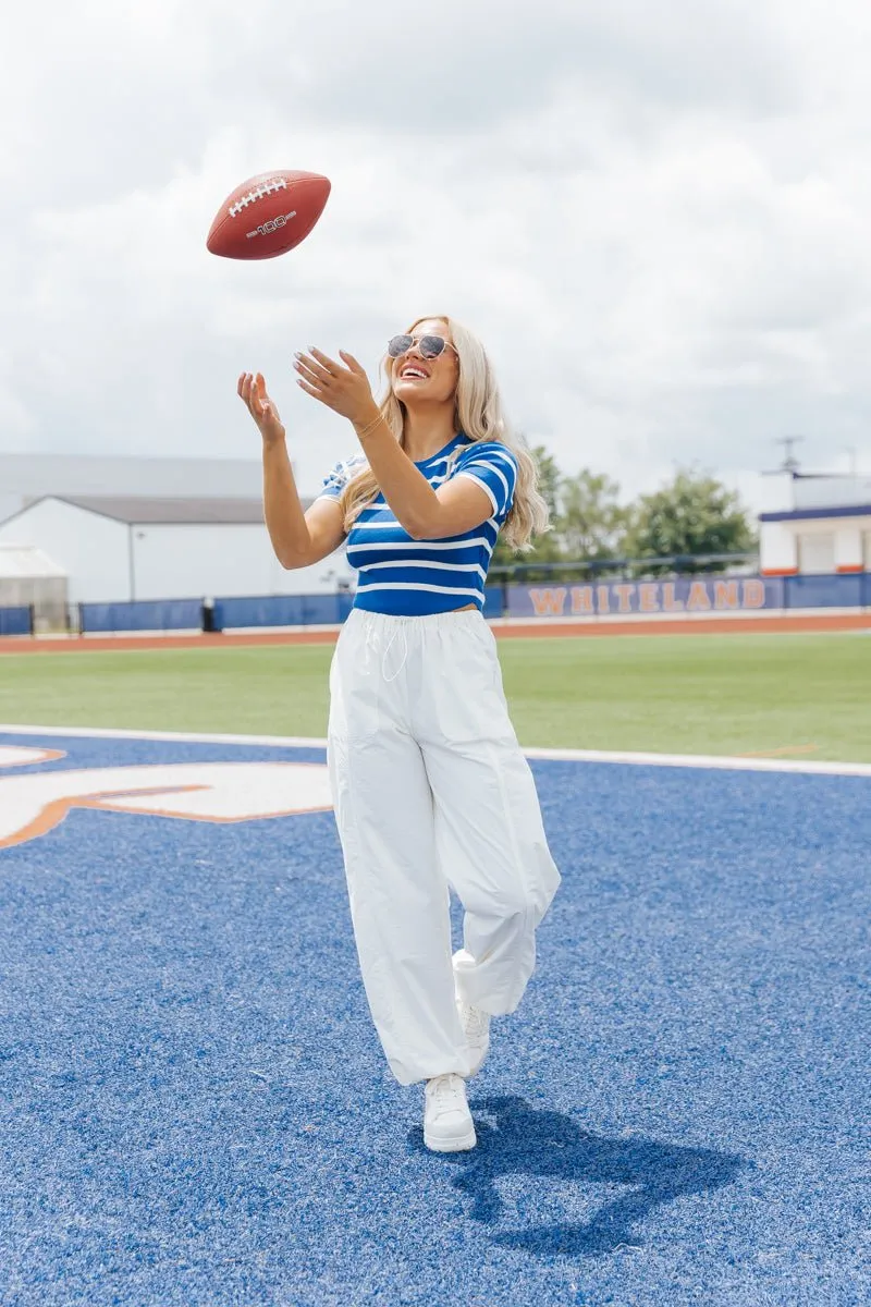 Blue and White Striped Cropped Sweater - FINAL SALE