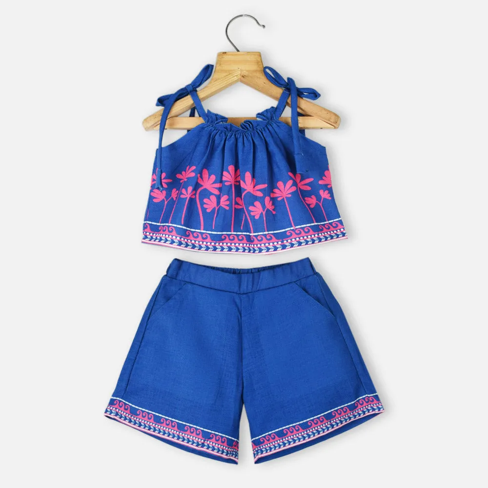 Blue Crop Top With Shorts Co-Ord Set