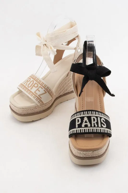 Bone/Natural Times City Name Embroidered Upper Wedge Heel