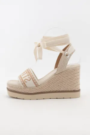 Bone/Natural Times City Name Embroidered Upper Wedge Heel