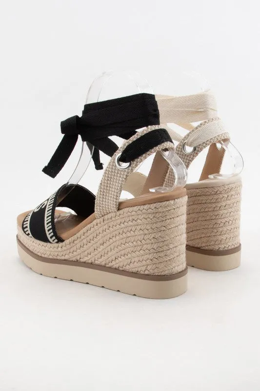 Bone/Natural Times City Name Embroidered Upper Wedge Heel