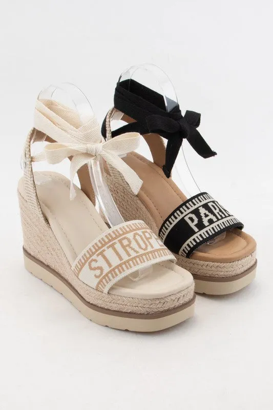 Bone/Natural Times City Name Embroidered Upper Wedge Heel