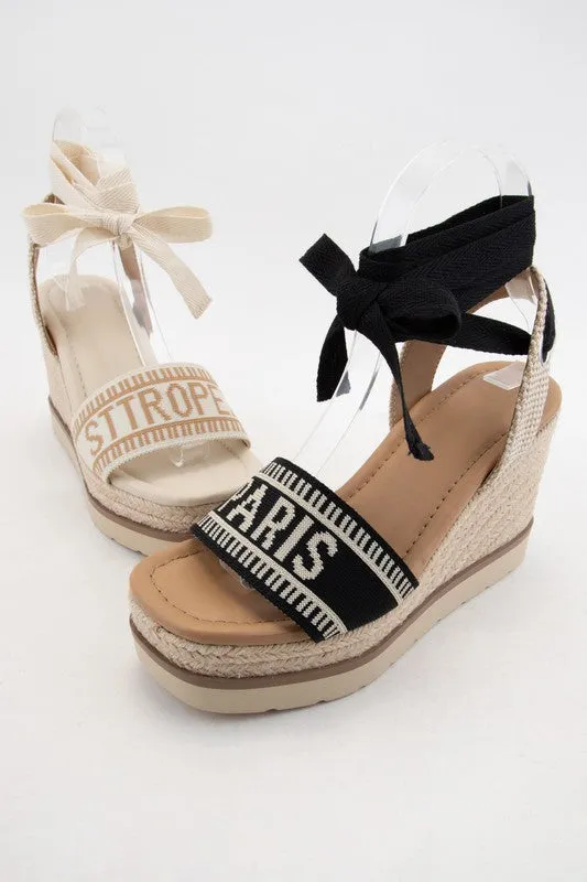 Bone/Natural Times City Name Embroidered Upper Wedge Heel