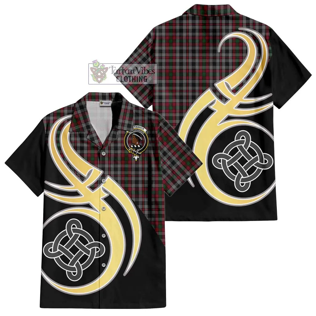 Borthwick Tartan Short Sleeve Button Shirt with Family Crest and Celtic Symbol Style