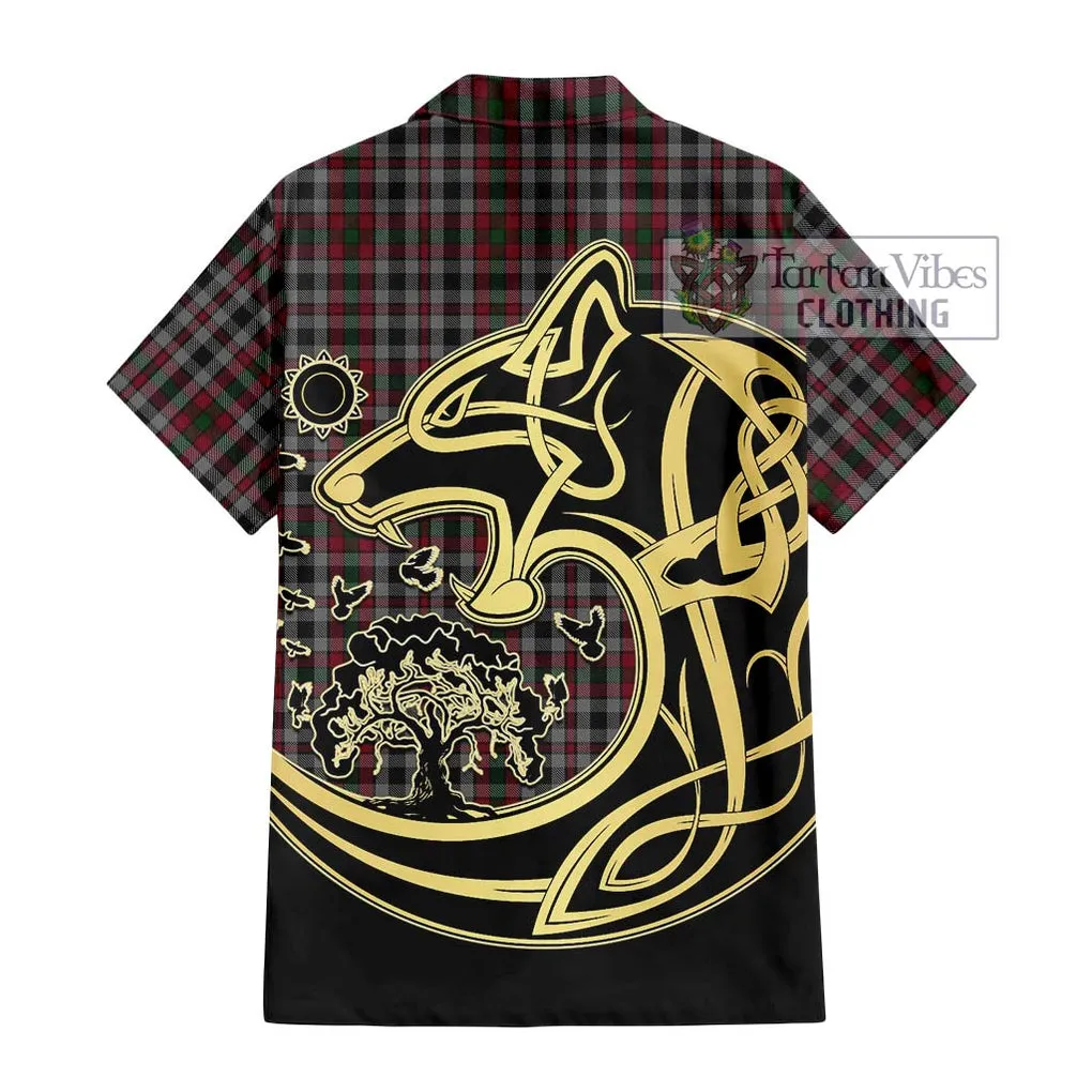 Borthwick Tartan Short Sleeve Button Shirt with Family Crest Celtic Wolf Style