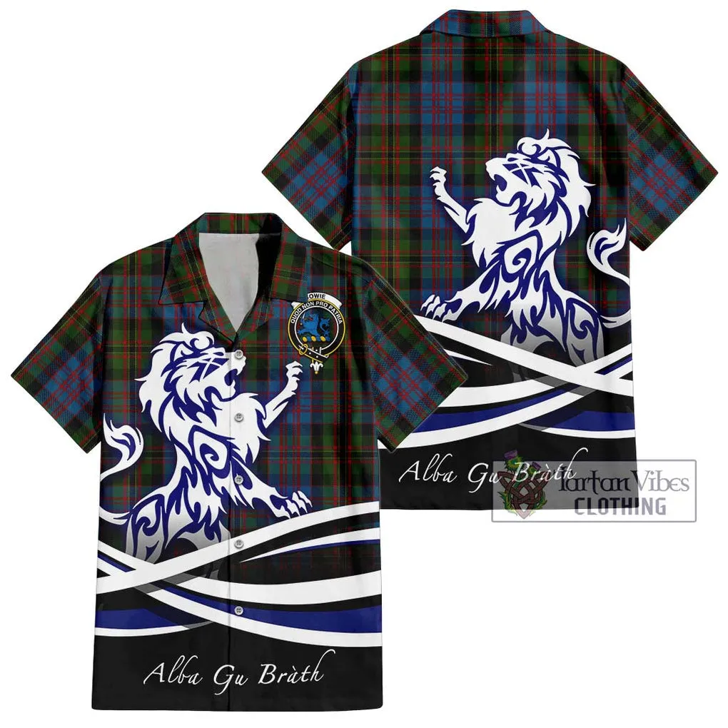 Bowie Tartan Short Sleeve Button Shirt with Alba Gu Brath Regal Lion Emblem