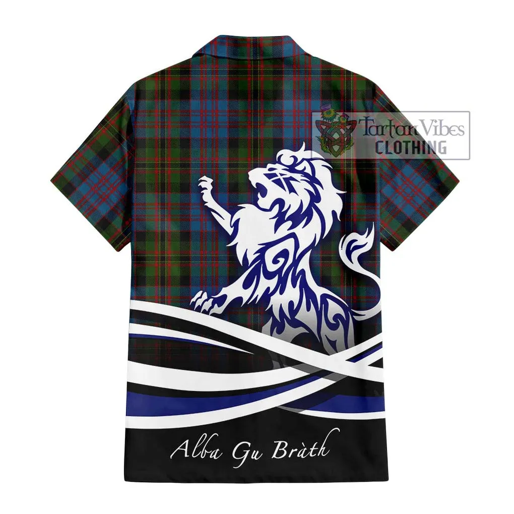 Bowie Tartan Short Sleeve Button Shirt with Alba Gu Brath Regal Lion Emblem