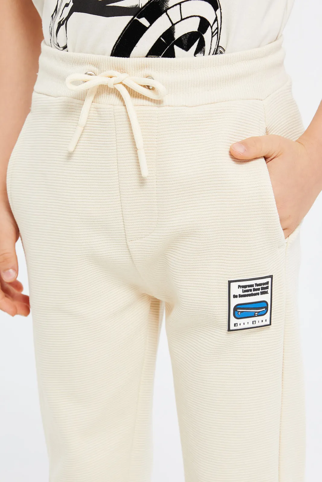 Boys Beige Ottoman Active Pants