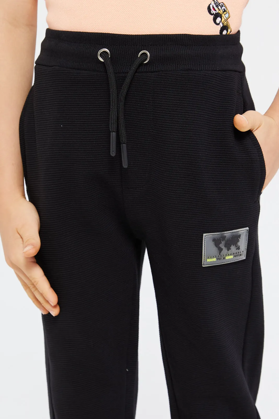 Boys Black Ottoman Active Pants