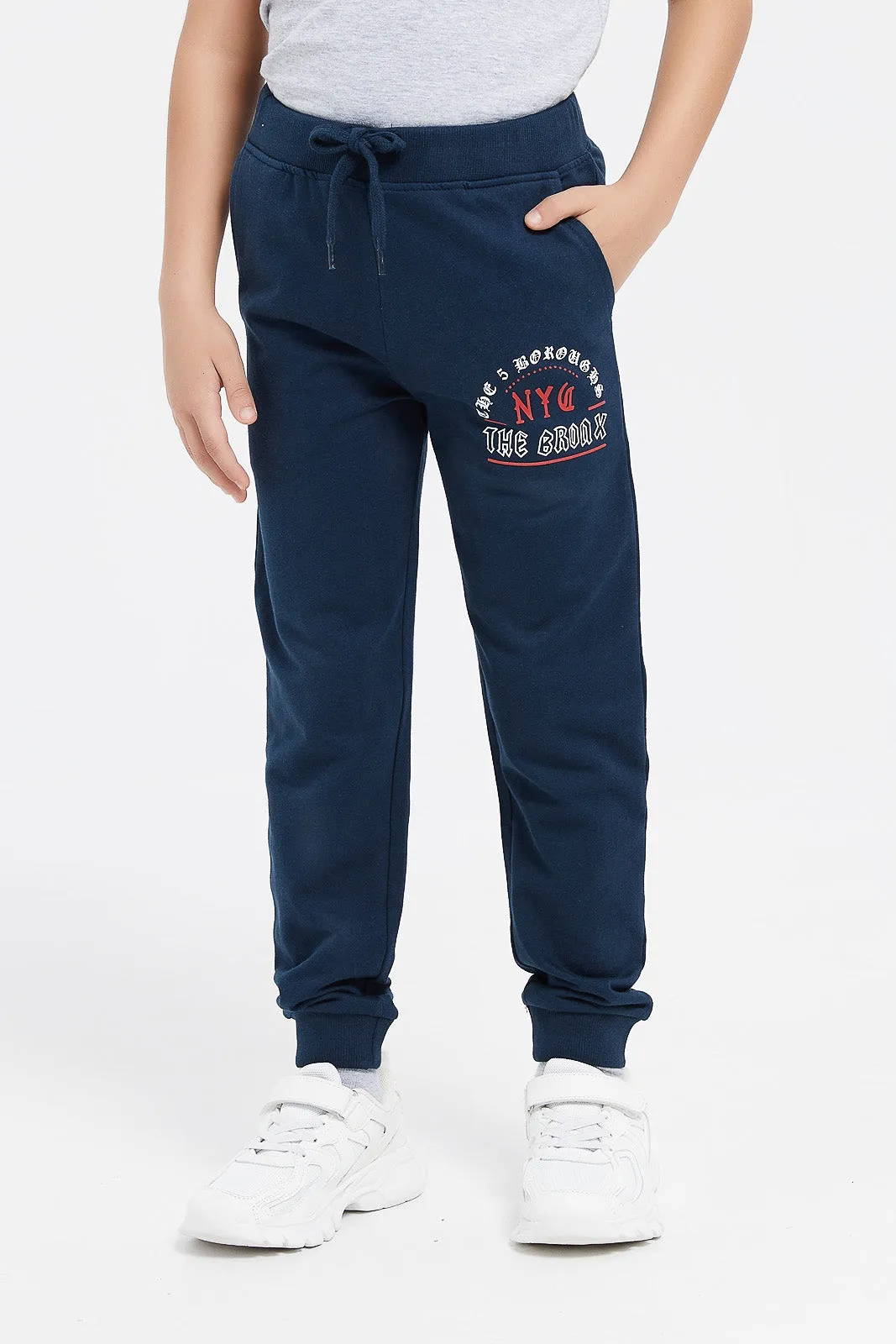 Boys Navy Printed Jogger Pants