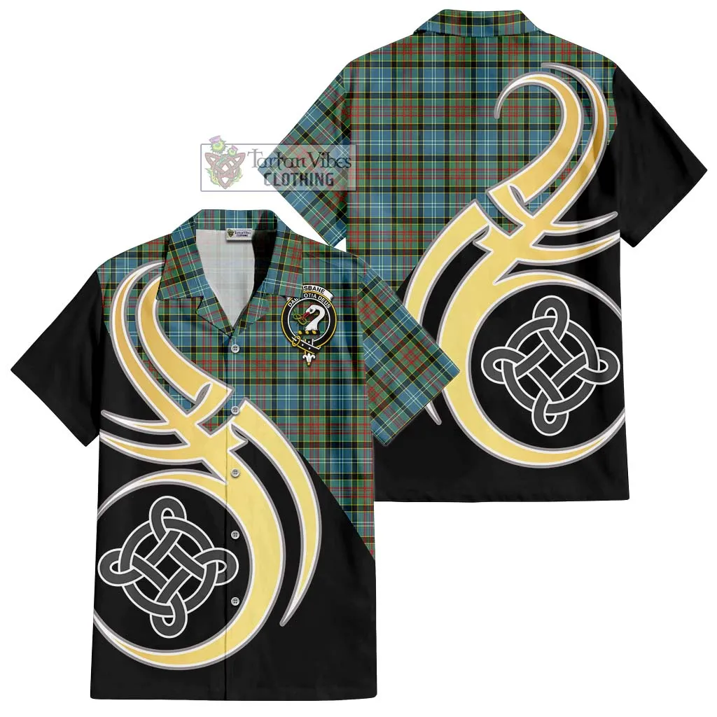 Brisbane Tartan Short Sleeve Button Shirt with Family Crest and Celtic Symbol Style