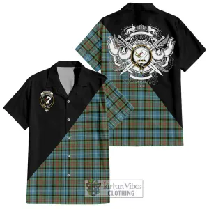 Brisbane Tartan Short Sleeve Button Shirt with Family Crest and Military Logo Style