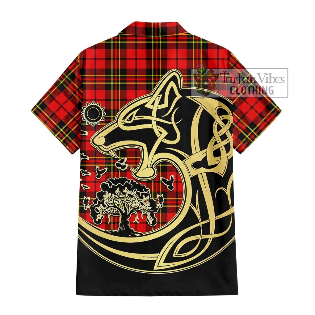 Brodie Modern Tartan Short Sleeve Button Shirt with Family Crest Celtic Wolf Style