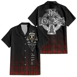 Brodie Tartan Short Sleeve Button Up Shirt Featuring Alba Gu Brath Family Crest Celtic Inspired