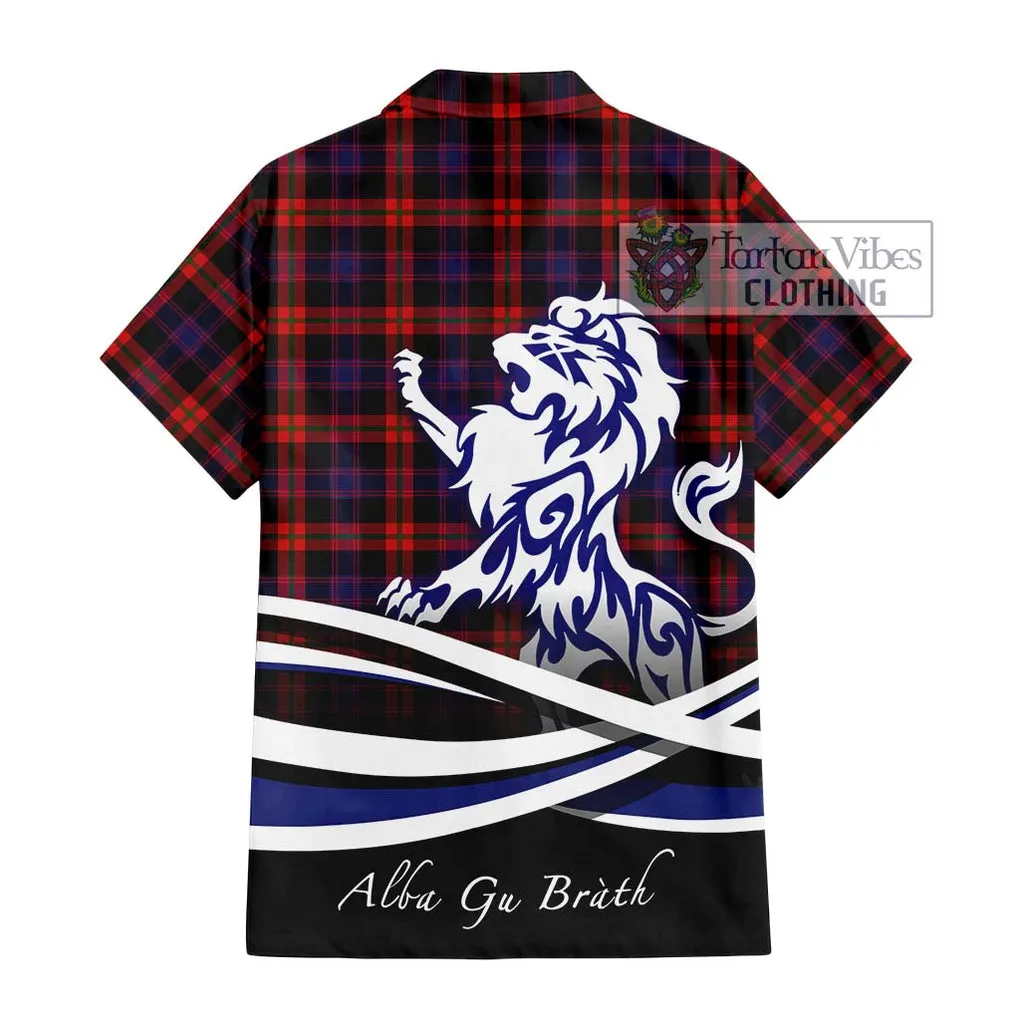 Brown (Broun) Tartan Short Sleeve Button Shirt with Alba Gu Brath Regal Lion Emblem