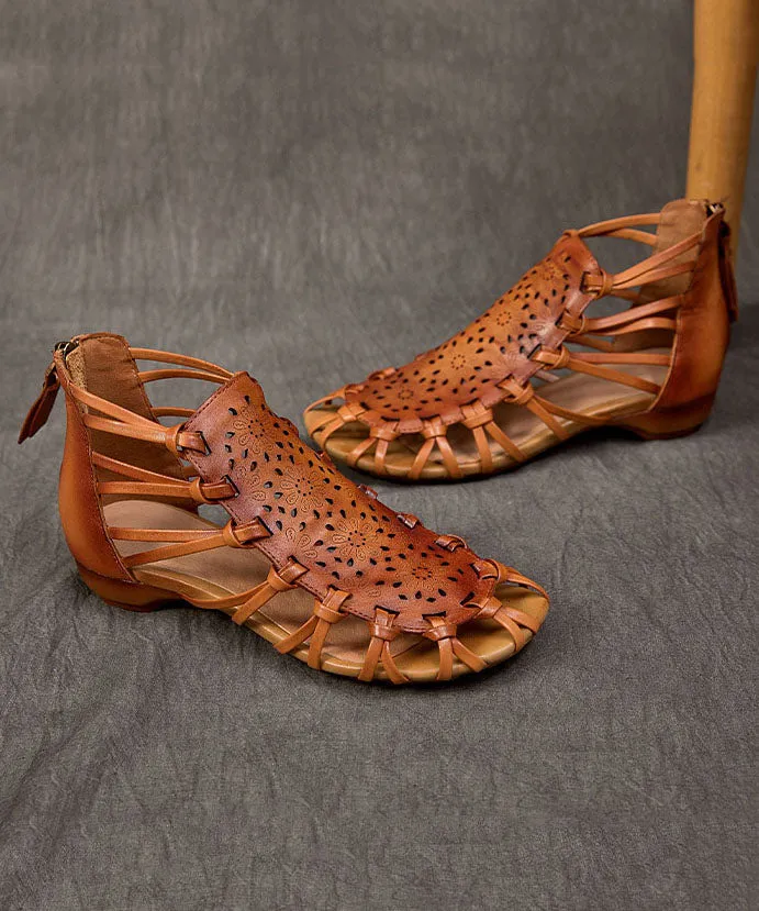 Brown Hollow Out Cowhide Leather 2023 Splicing Sandals LY7651