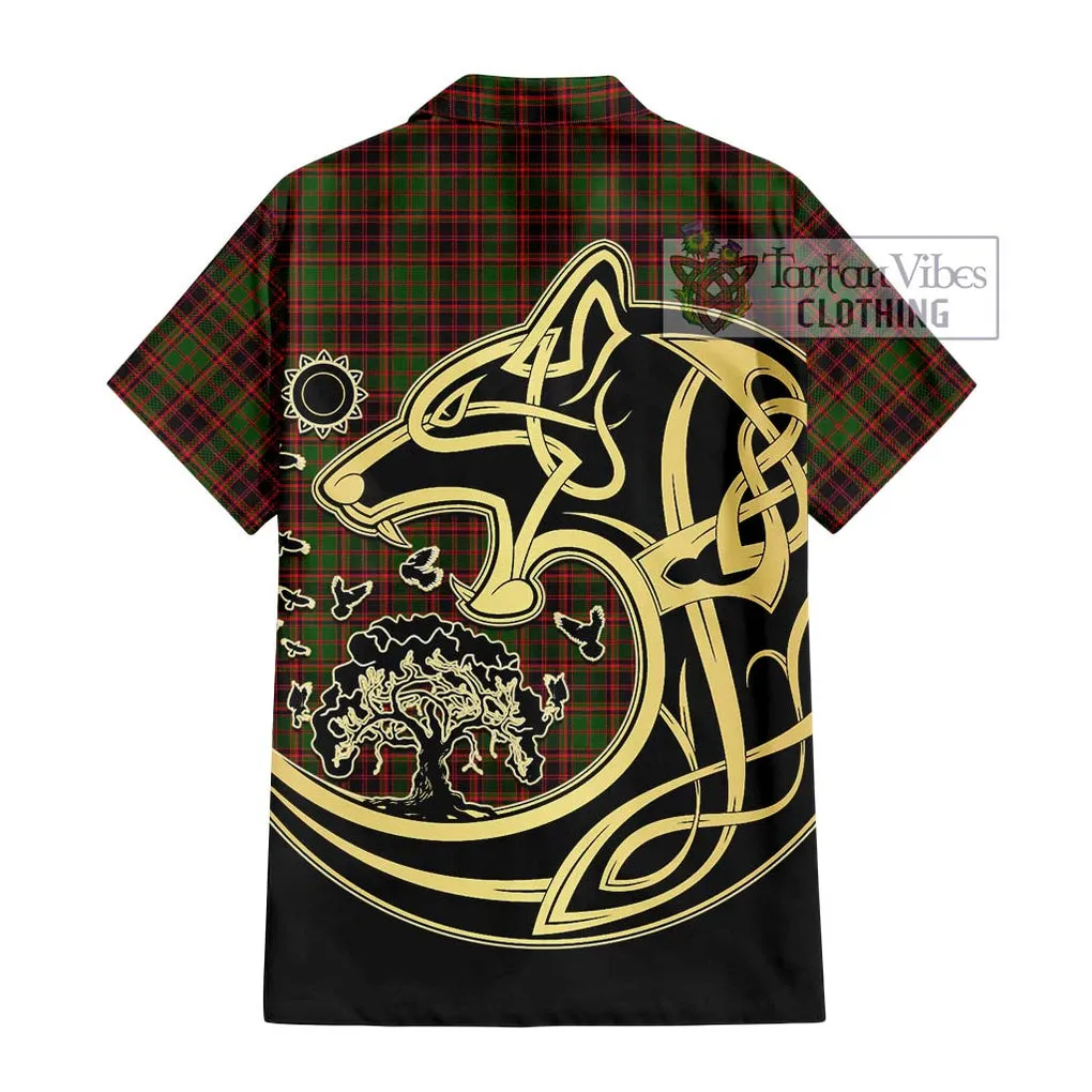 Buchan Tartan Short Sleeve Button Shirt with Family Crest Celtic Wolf Style