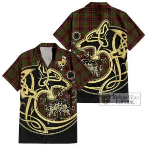 Buchan Tartan Short Sleeve Button Shirt with Family Crest Celtic Wolf Style