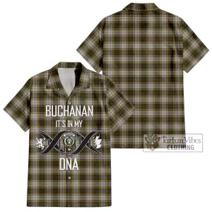 Buchanan Dress Tartan Short Sleeve Button Shirt with Family Crest DNA In Me Style