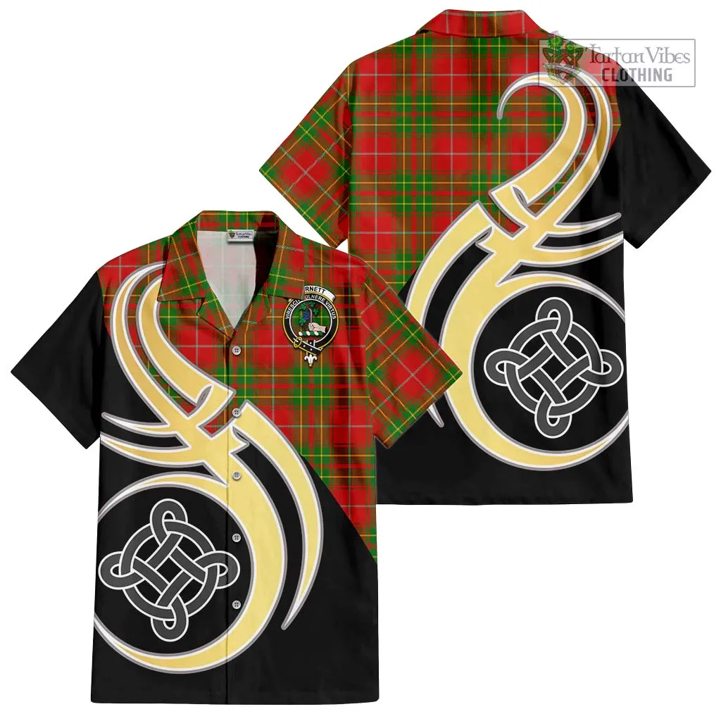 Burnett Tartan Short Sleeve Button Shirt with Family Crest and Celtic Symbol Style