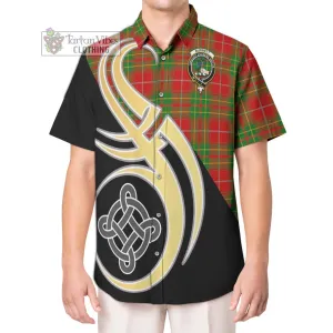 Burnett Tartan Short Sleeve Button Shirt with Family Crest and Celtic Symbol Style