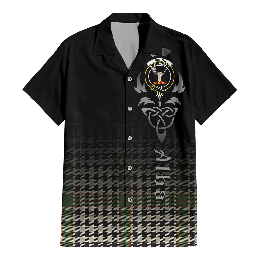 Burns Check Tartan Short Sleeve Button Up Shirt Featuring Alba Gu Brath Family Crest Celtic Inspired