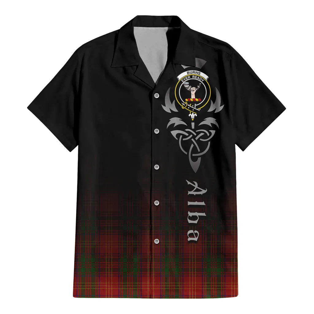 Burns Tartan Short Sleeve Button Up Shirt Featuring Alba Gu Brath Family Crest Celtic Inspired