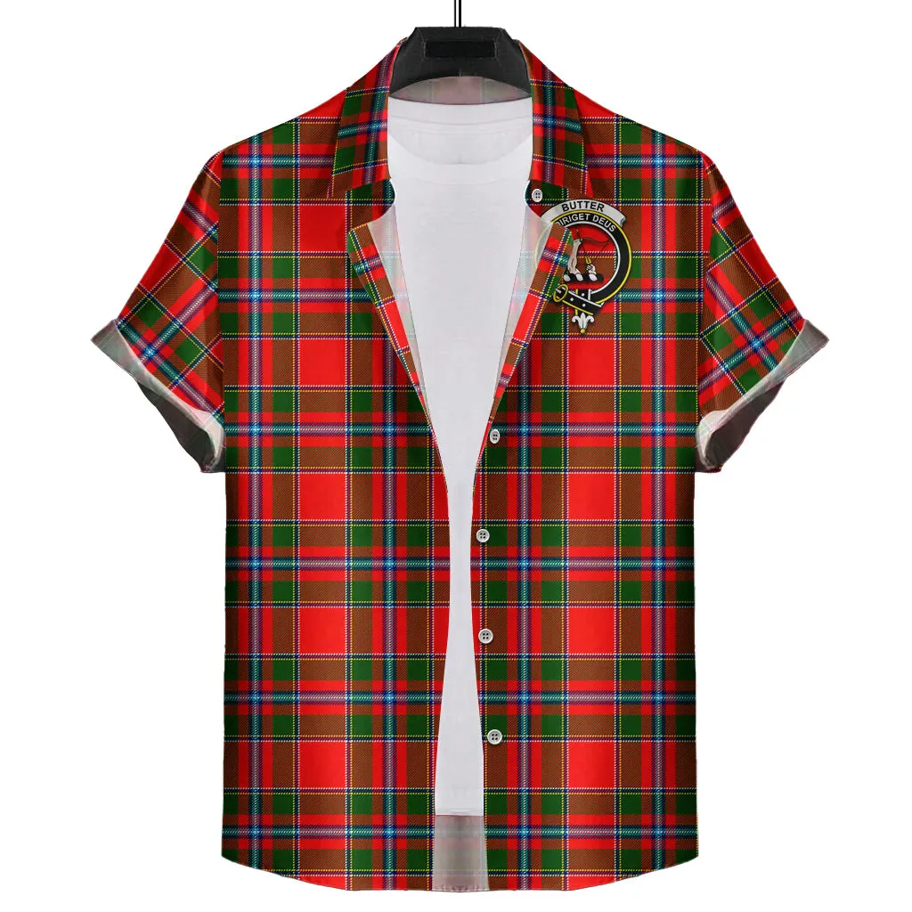 Butter Tartan Short Sleeve Button Down Shirt with Family Crest