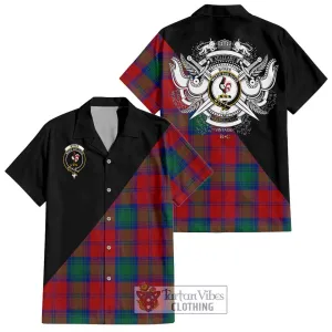 Byres (Byses) Tartan Short Sleeve Button Shirt with Family Crest and Military Logo Style