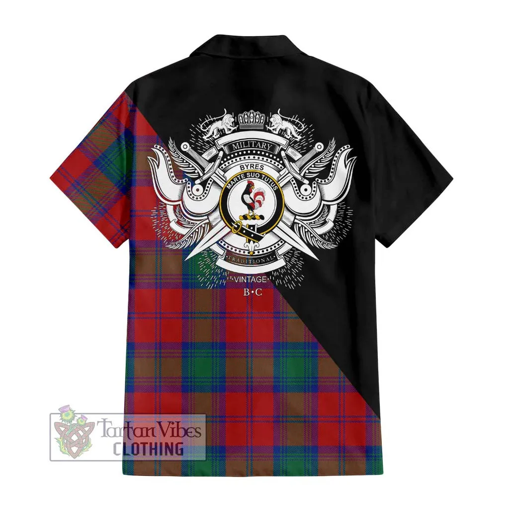 Byres (Byses) Tartan Short Sleeve Button Shirt with Family Crest and Military Logo Style