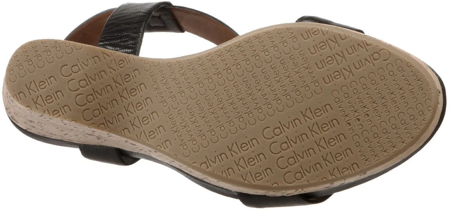 Calvin Klein Nikole Wedge Sandal,Black (Women)