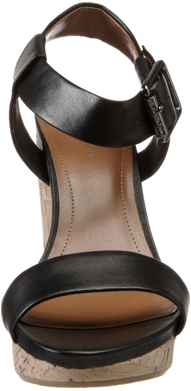 Calvin Klein Nikole Wedge Sandal,Black (Women)