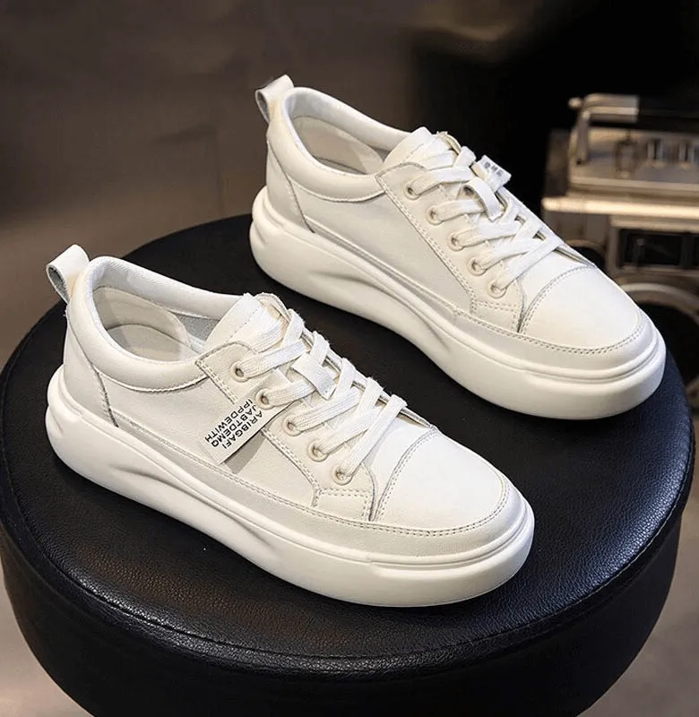 Casual Breathable Lace-Up Sports Leather Platform Sneakers - SF0371