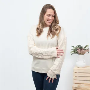 Catching Feels - Cream Cableknit Sleeve Sweater