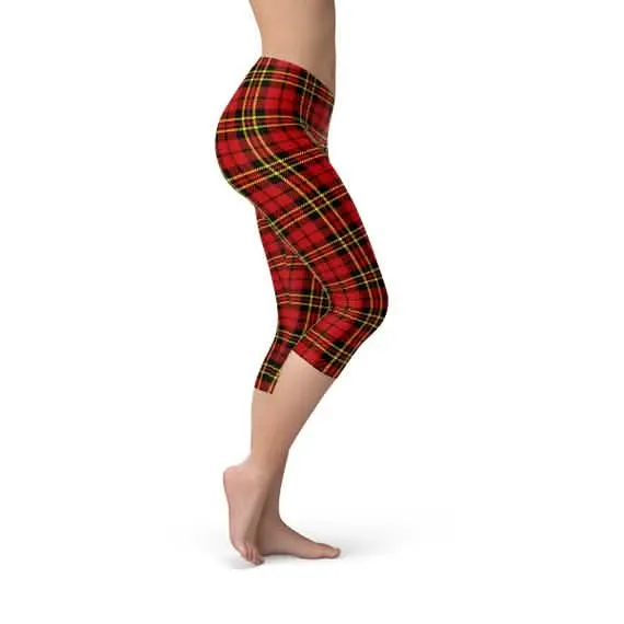 Chic Red Tartan Pattern Capri Leggings for Active Women