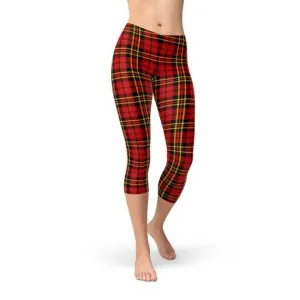 Chic Red Tartan Pattern Capri Leggings for Active Women