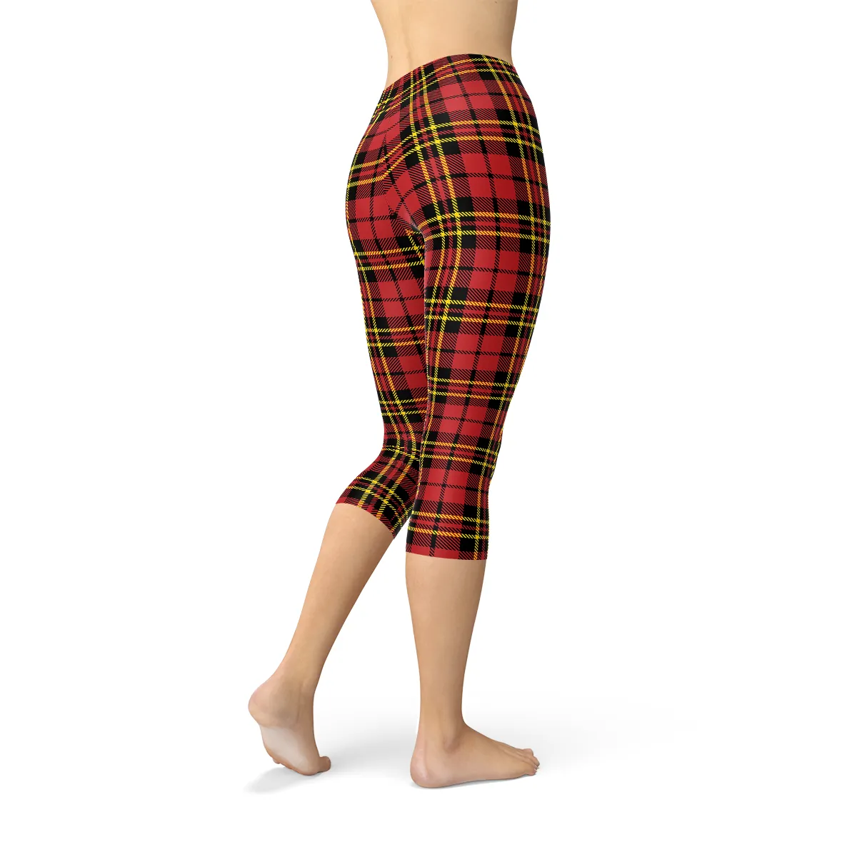 Chic Red Tartan Pattern Capri Leggings for Active Women